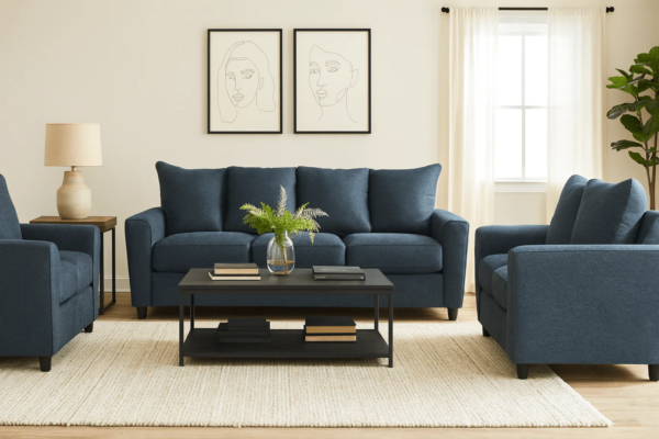 Camachos Furniture Modern Blue 3-Piece Living Room Set
