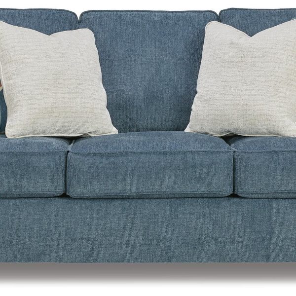 Modern Blue Fabric Sofa with Accent Pillows, 87 Wide Living Room Couch (5)